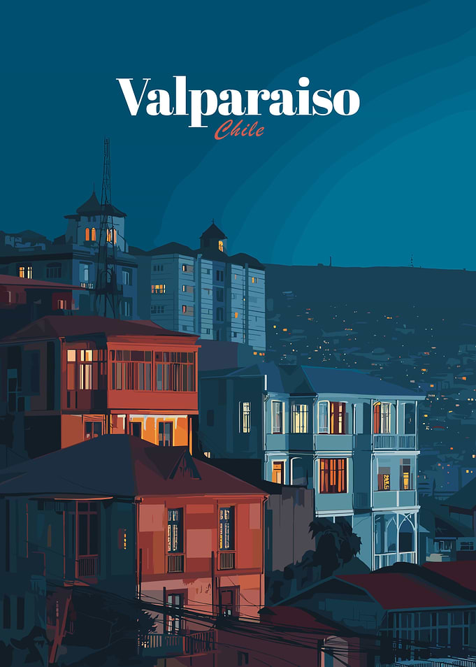 Valparaiso Chile Cityscape at Night