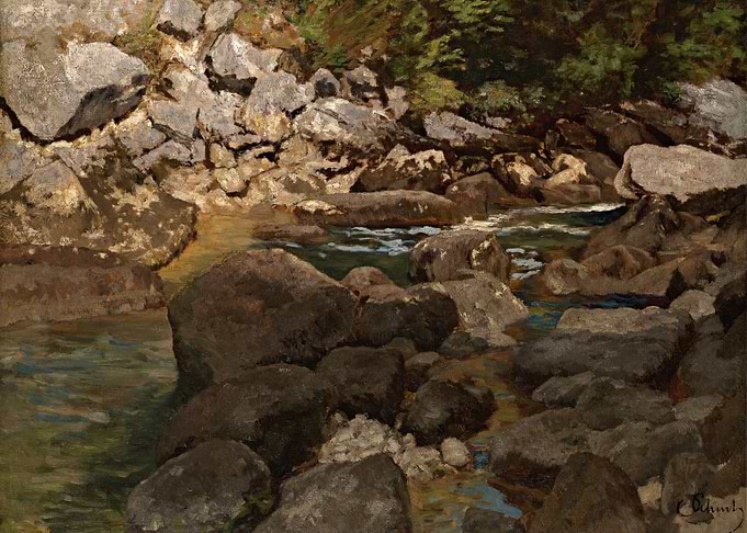 Rocky Riverbed with Trees