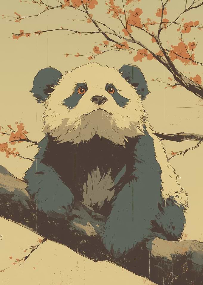 Panda on a Branch with Blossoms Japan