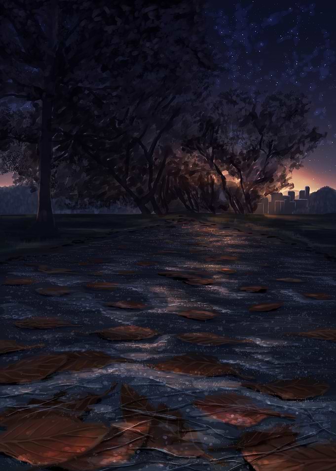 Autumn park path at dusk