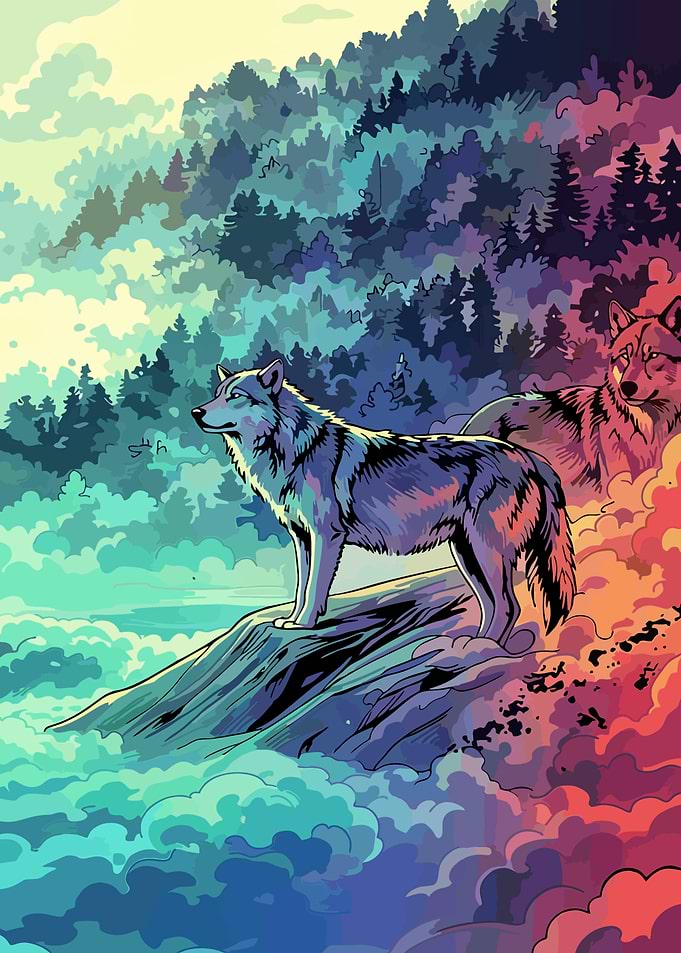 Wolves in a Mystical Forest