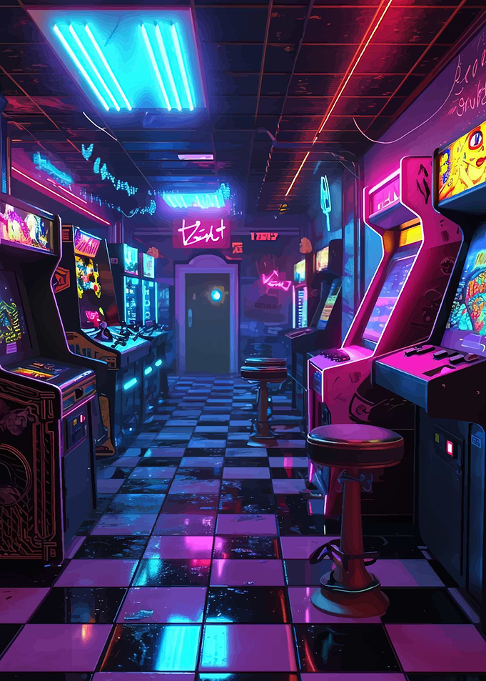 Retro Arcade with Neon Lights