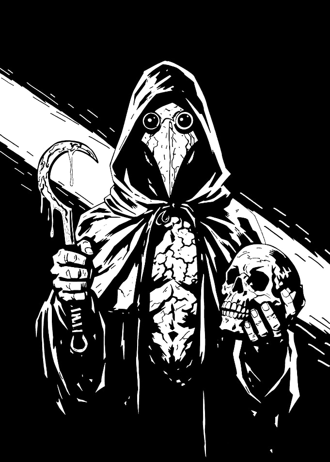 Plague Doctor with Skull and Scythe