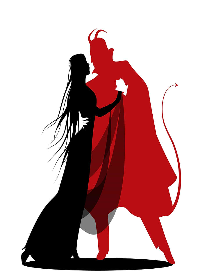 Devil Dancing with Woman Silhouette