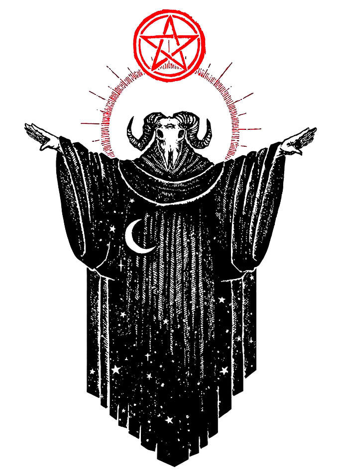 Demonic Figure with Pentagram and Moon