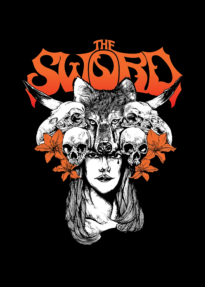 The Sword band logo with wolf and skulls