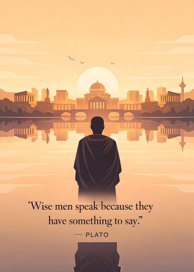 Plato quote with cityscape reflection