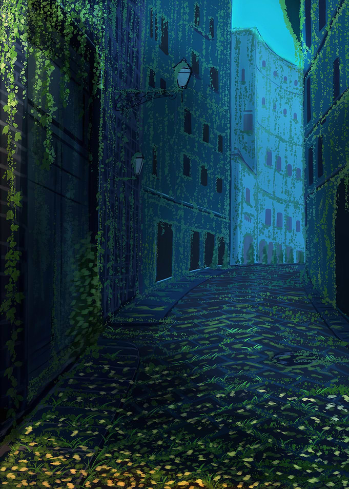 Overgrown Alleyway at Dusk