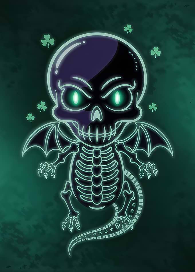 Cute Skeleton Dragon with Shamrocks