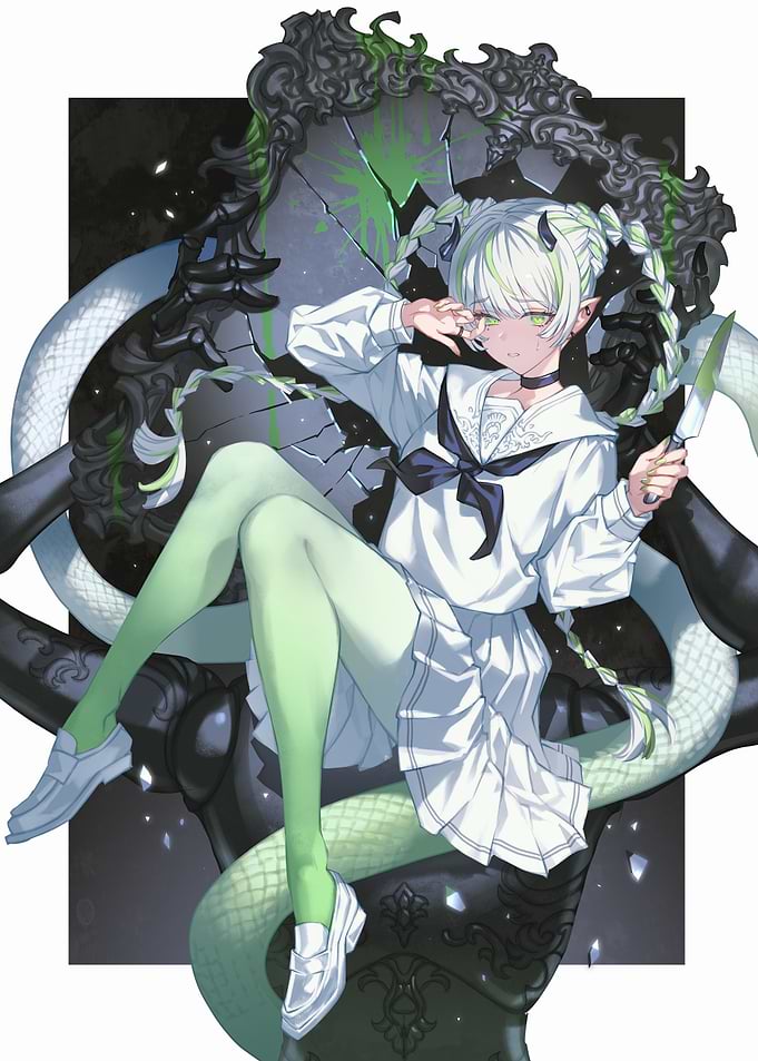 Anime Girl with Snake and Knife