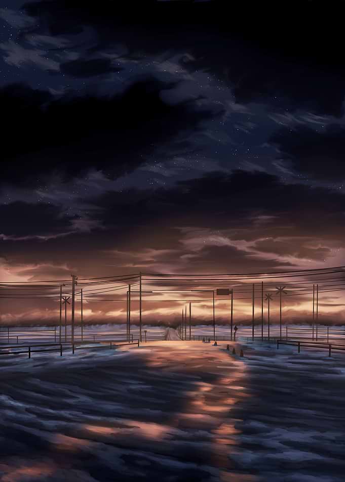 Sunset Over a Flooded Road