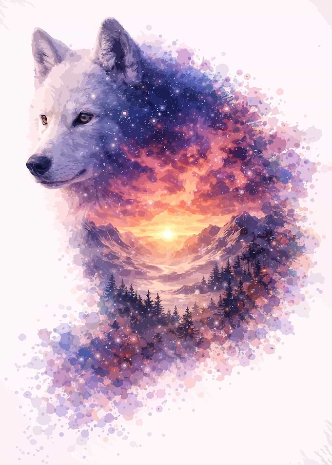 Wolf Landscape Sunset Painting