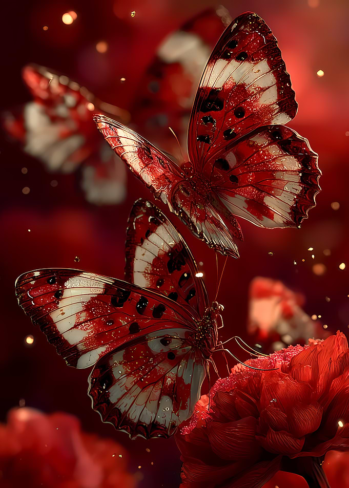 Red Butterflies on Red Flower