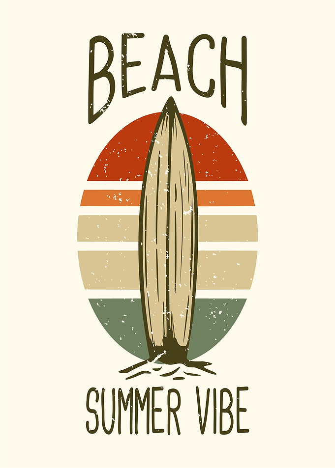 Beach Summer Vibe Surfboard Retro Sunset