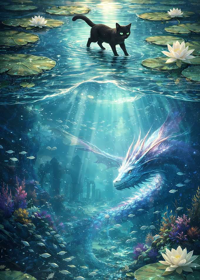 Black Cat and Underwater Dragon