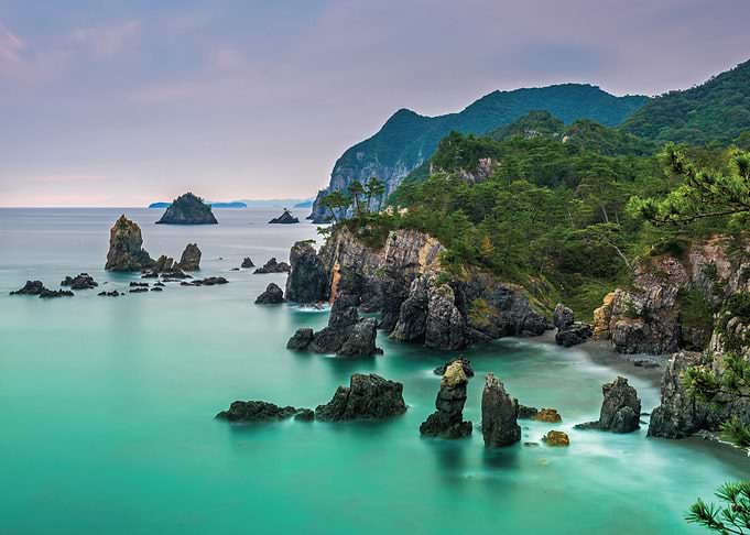 Serene Japanese Coastline at Dusk