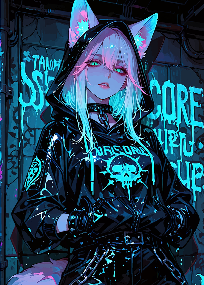 Cyberpunk Anime Girl with Fox Ears