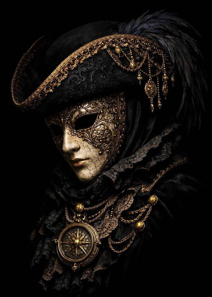 Venetian Masquerade Mask with Compass Pendant
