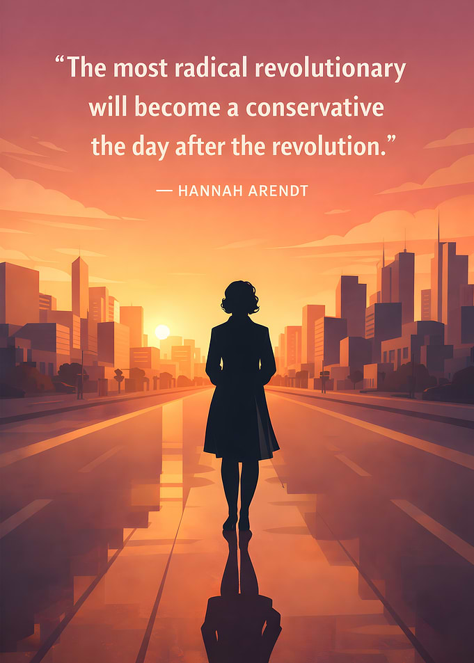 Revolutionary quote with cityscape