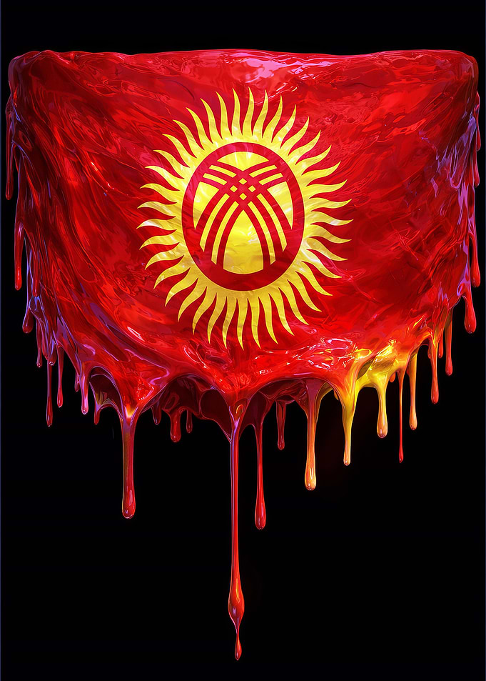 Kyrgyzstan Flag Colorful Dripping