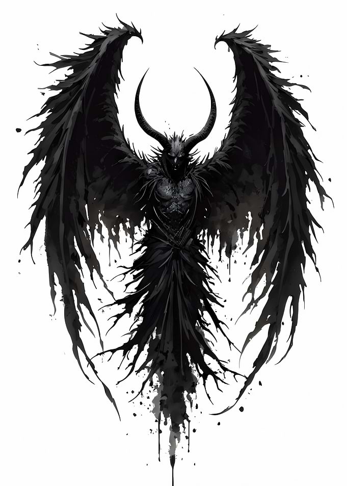Dark Angel with Horns and Wings