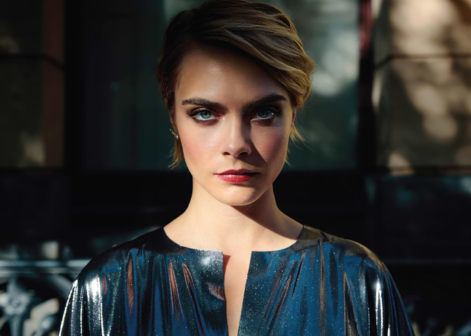 Cara Delevingne in Metallic Dress