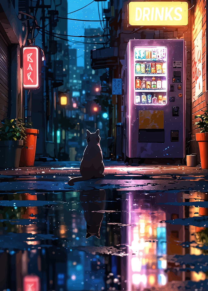 Cat in a Rainy City Alley