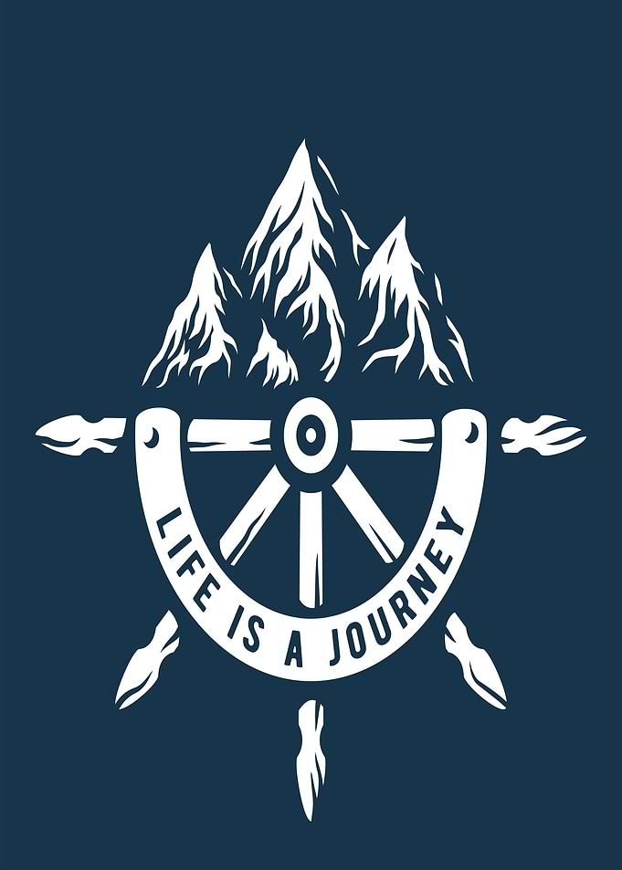 Life is a Journey Mountains Ship Wheel