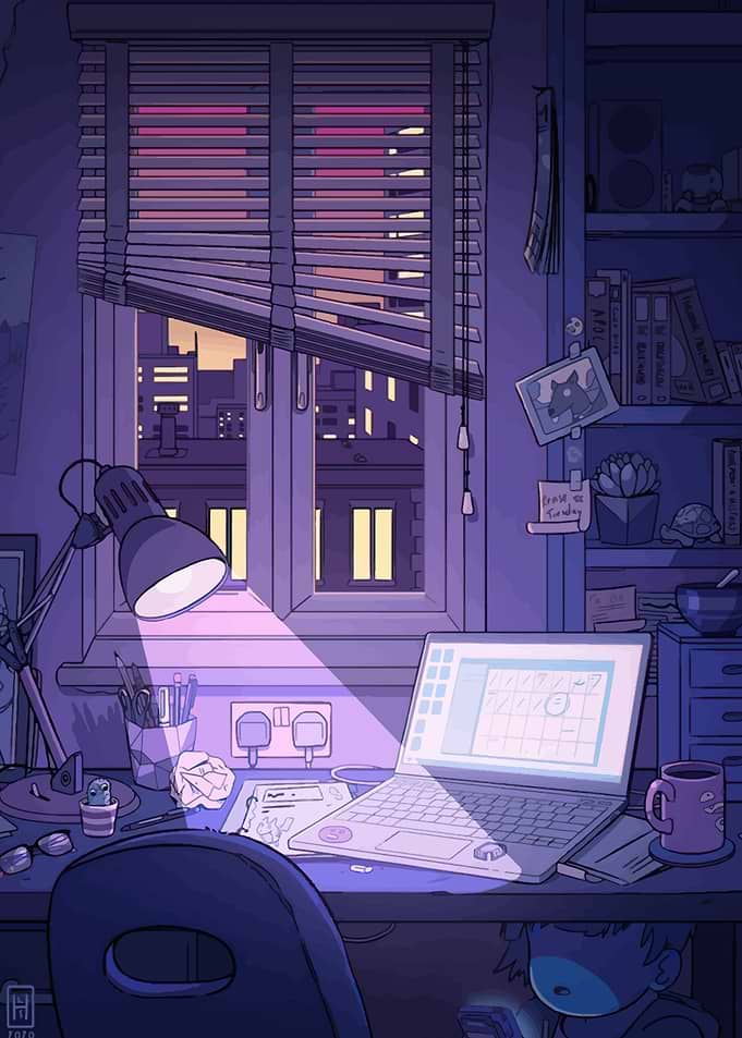 Cozy Desk Scene with City View