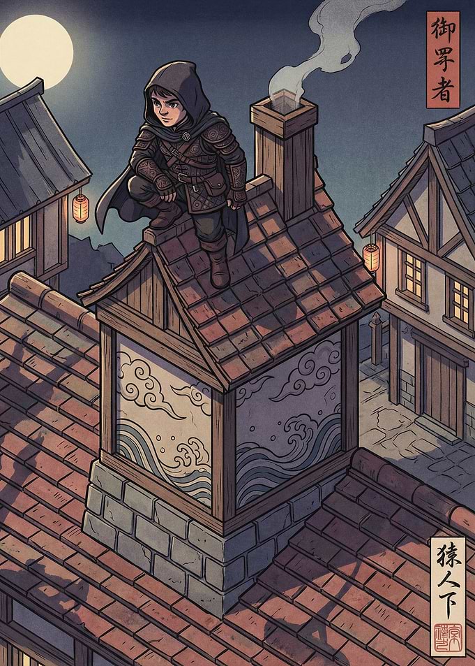 Assassin on Rooftop at Night
