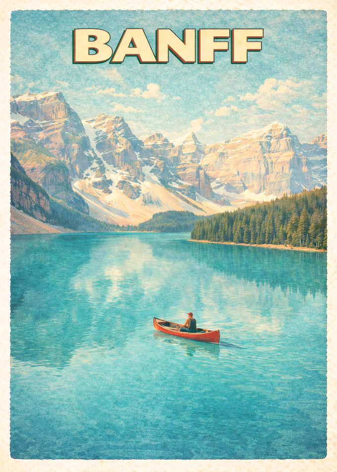Banff Lake Retro Travel Poster