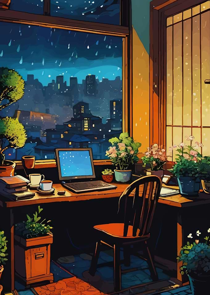 Cozy Rainy Day Workspace
