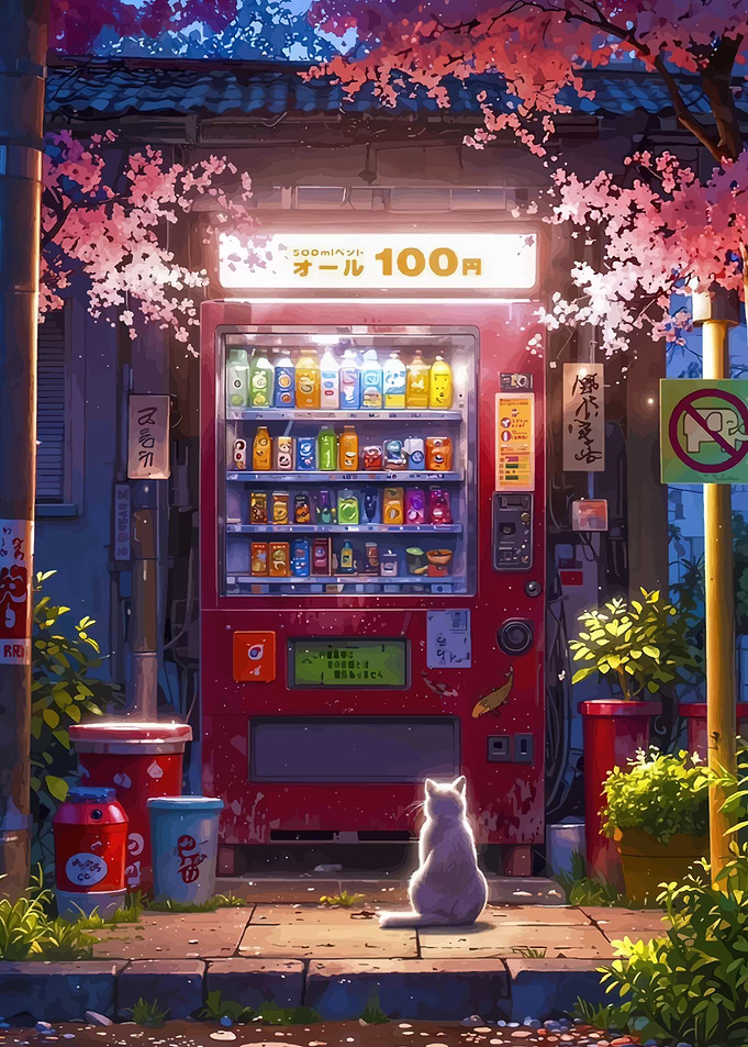 Cat at a Japanese Vending Machine