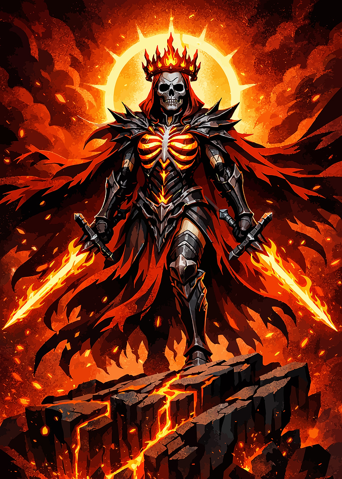 Fiery Skeleton King with Swords