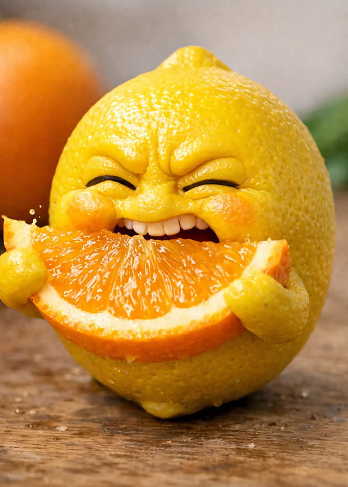 Funny Lemon Eating Orange Slice