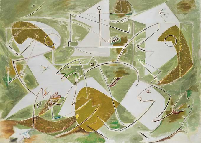 Abstract figures in green and white