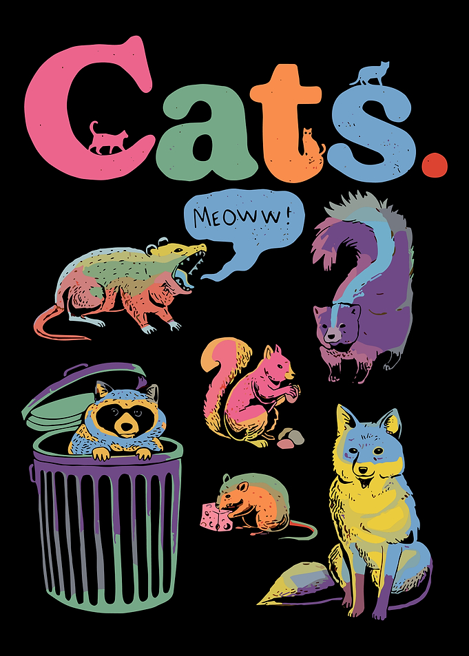 Cats Poster Funny Meme Art, Colorful Pop Art Animals Wall Print, Whimsical Humor Decor