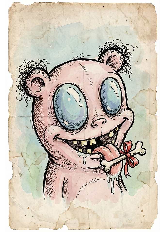 Creepy Pink Bear with Bone