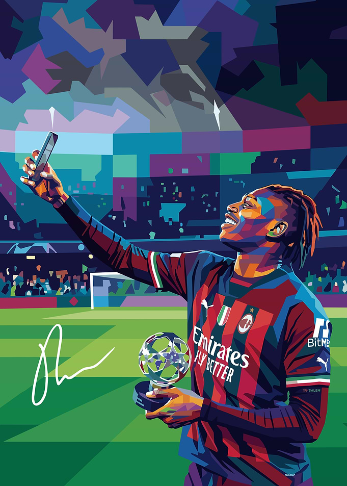 Rafael Leão Football Player with Trophy and Phone