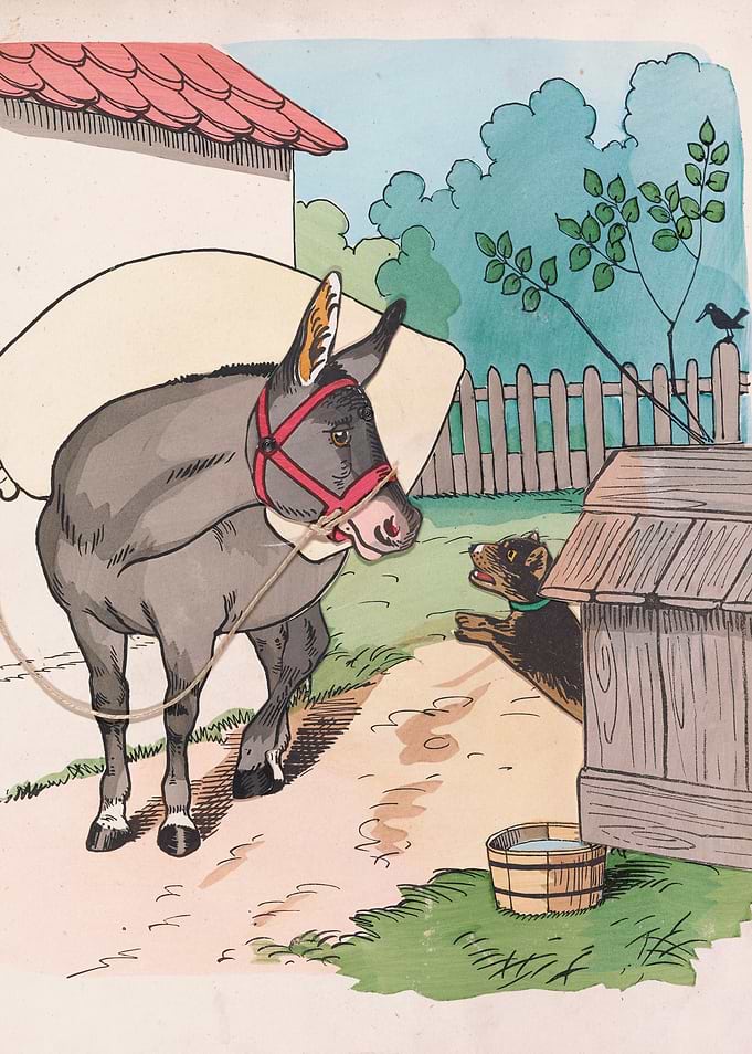 Donkey and Dog in a Rural Setting