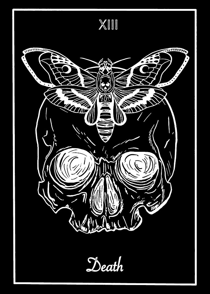 Death Tarot Card with Moth and Skull
