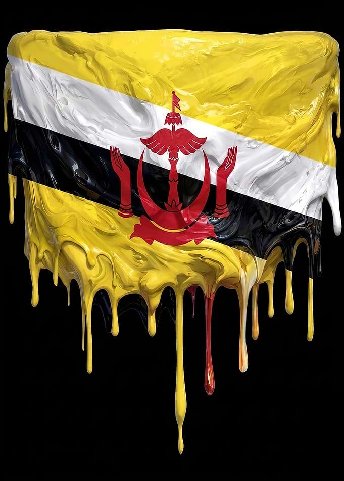 Brunei Flag Colorful Dripping