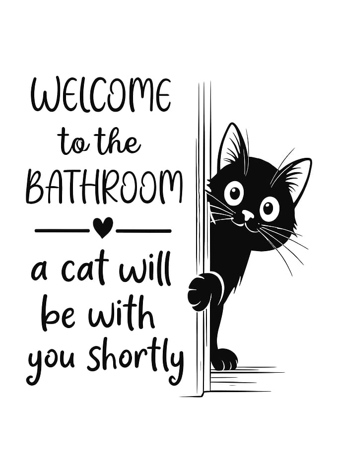 Funny Cat Bathroom Wall Art Cute Cat Lover Gift Humor Toilet Decor Home Decor