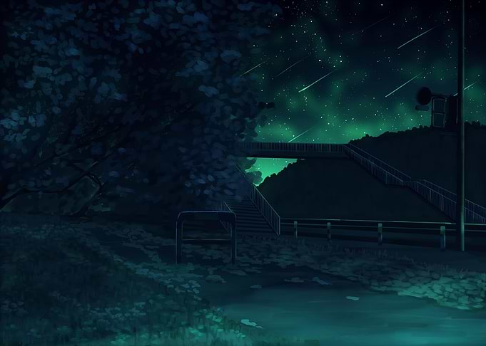 Night Sky with Meteor Shower Over Landscape