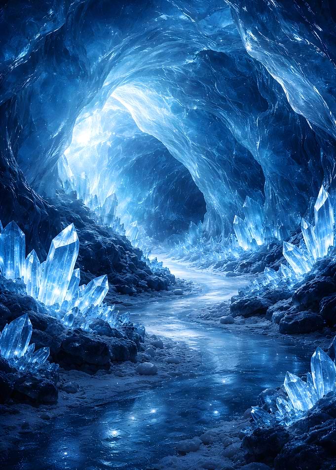 Enchanting Ice Cave with Crystals