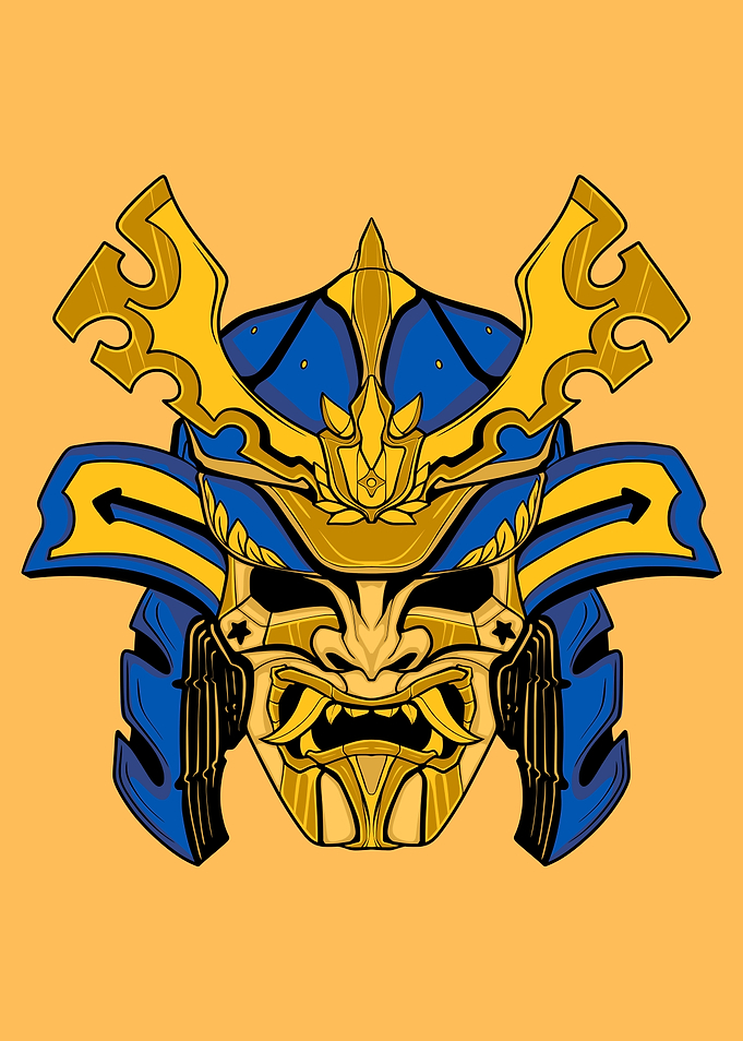 Samurai Mask with Blue and Gold Accents