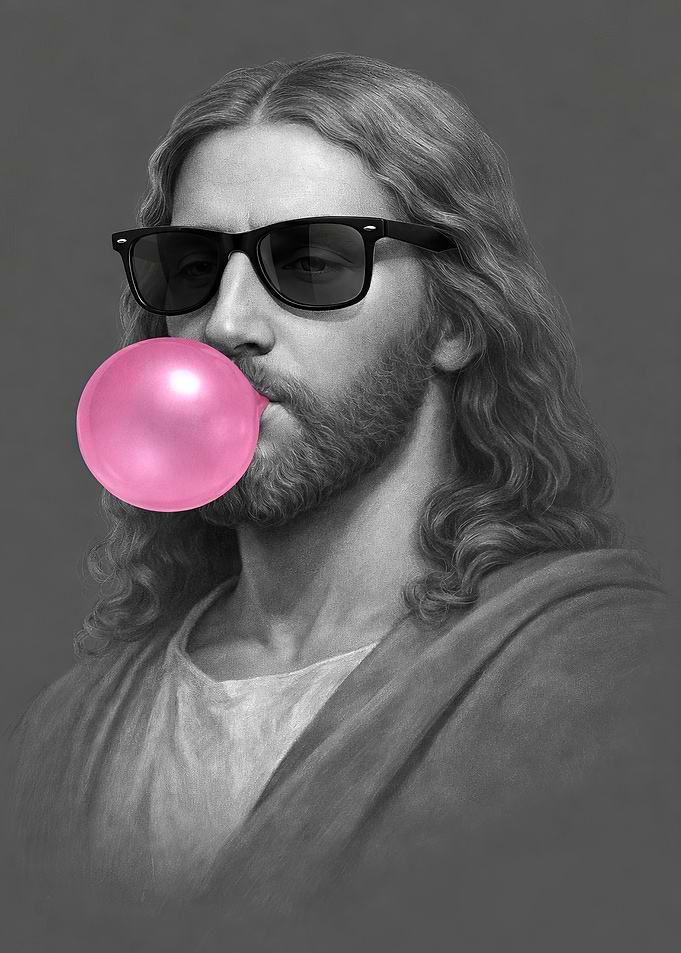 Jesus Christ Chewing Bubble Gum