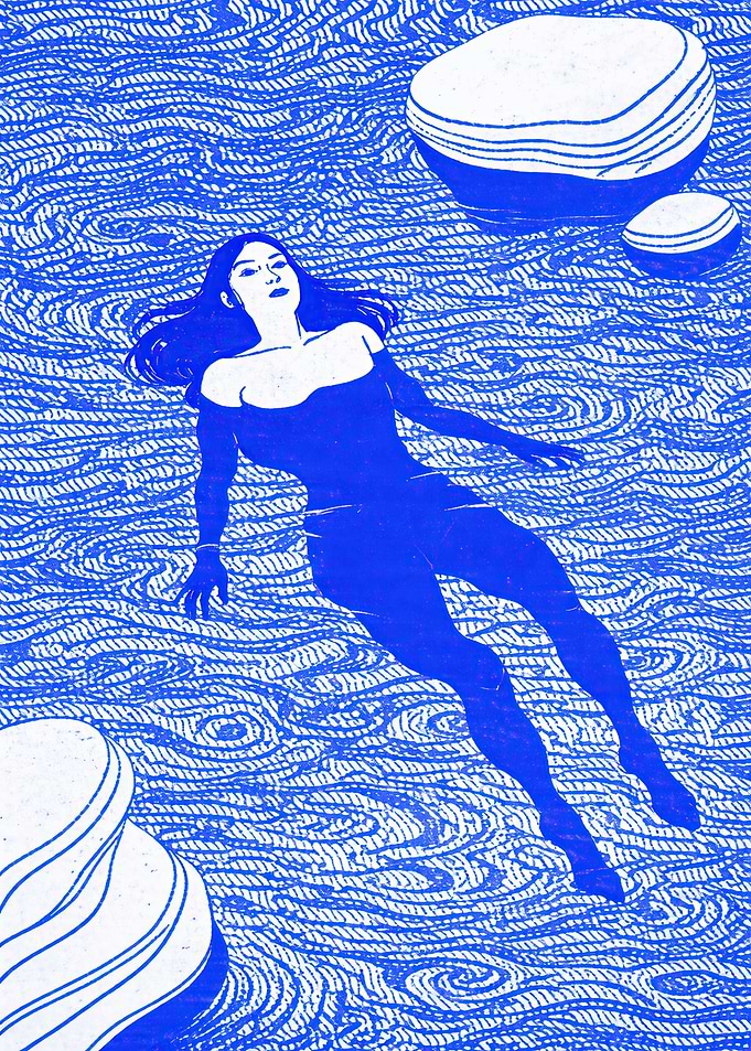 Woman Floating in Blue Water