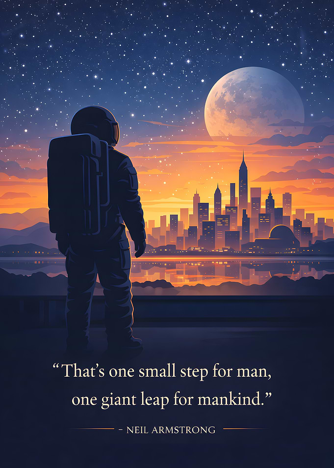 Astronaut overlooking a futuristic cityscape