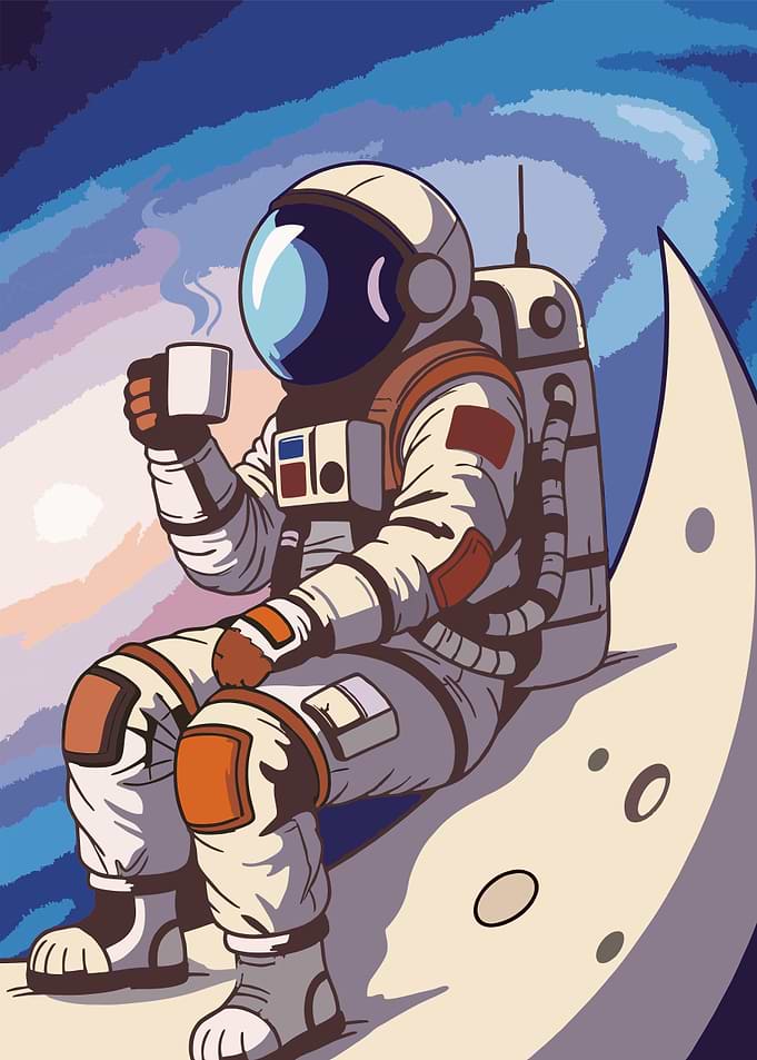 Astronaut enjoying coffee on the moon